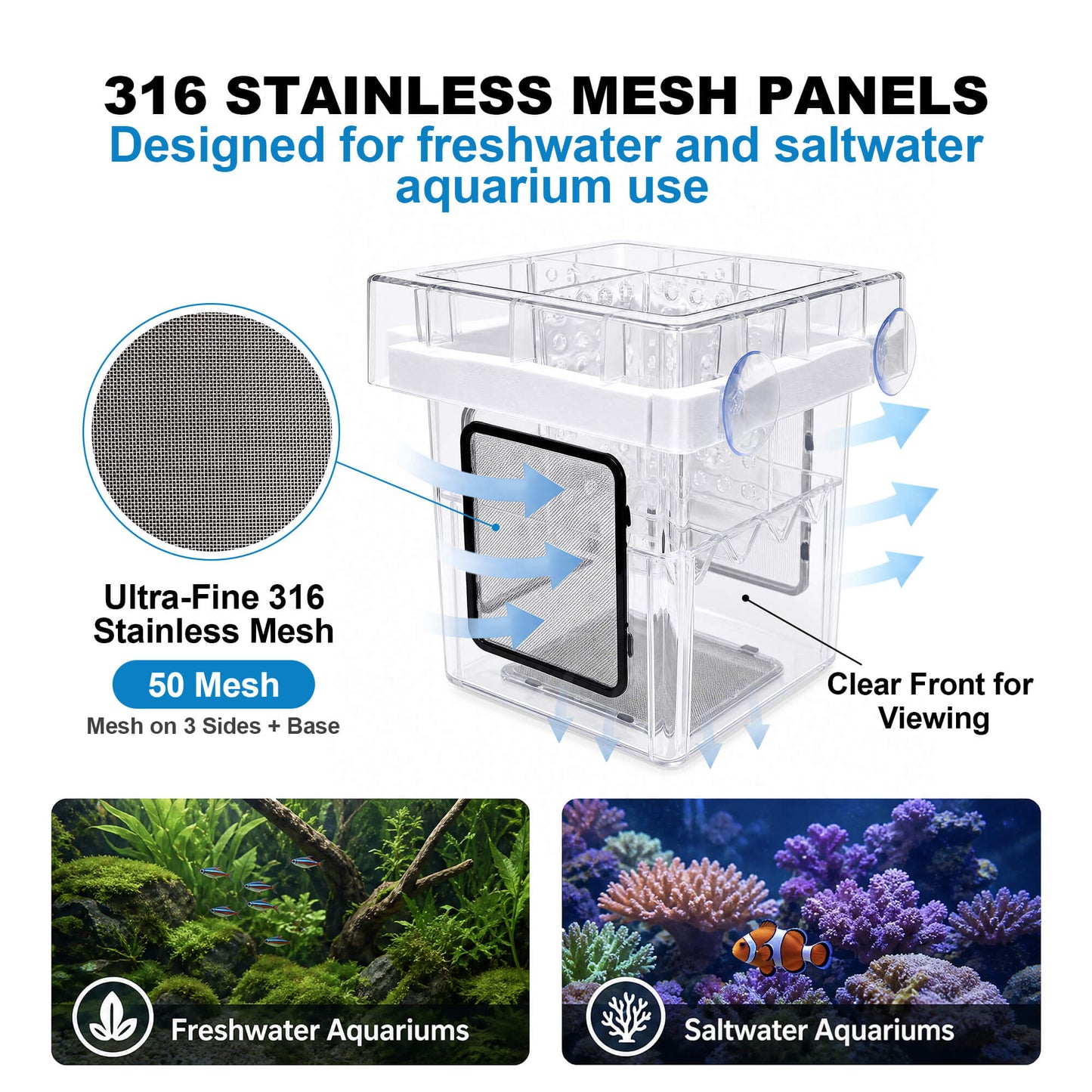 BaoZqua Aquarium Breeder Box for Fish Tank, 316 Stainless Mesh Fry Nursery