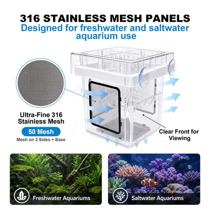 BaoZqua Aquarium Breeder Box for Fish Tank, 316 Stainless Mesh Fry Nursery