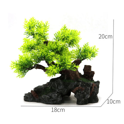 Aquarium Tree Mountain Ornament, Artificial Mountain Ornament, Resin Rockery Rock Cave with Small Plant Tree, Fish Tank Landscaping Tree Ornaments for Aquascape