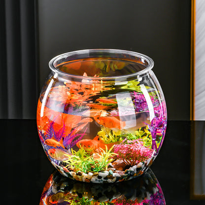 Plastic Acrylic Round Transparent for Fish Tank, Not Easy to Broke, Living Room Desktop Office Aquarium Tank, Fish Turtle Ornamental Tank, 1-4Gallons