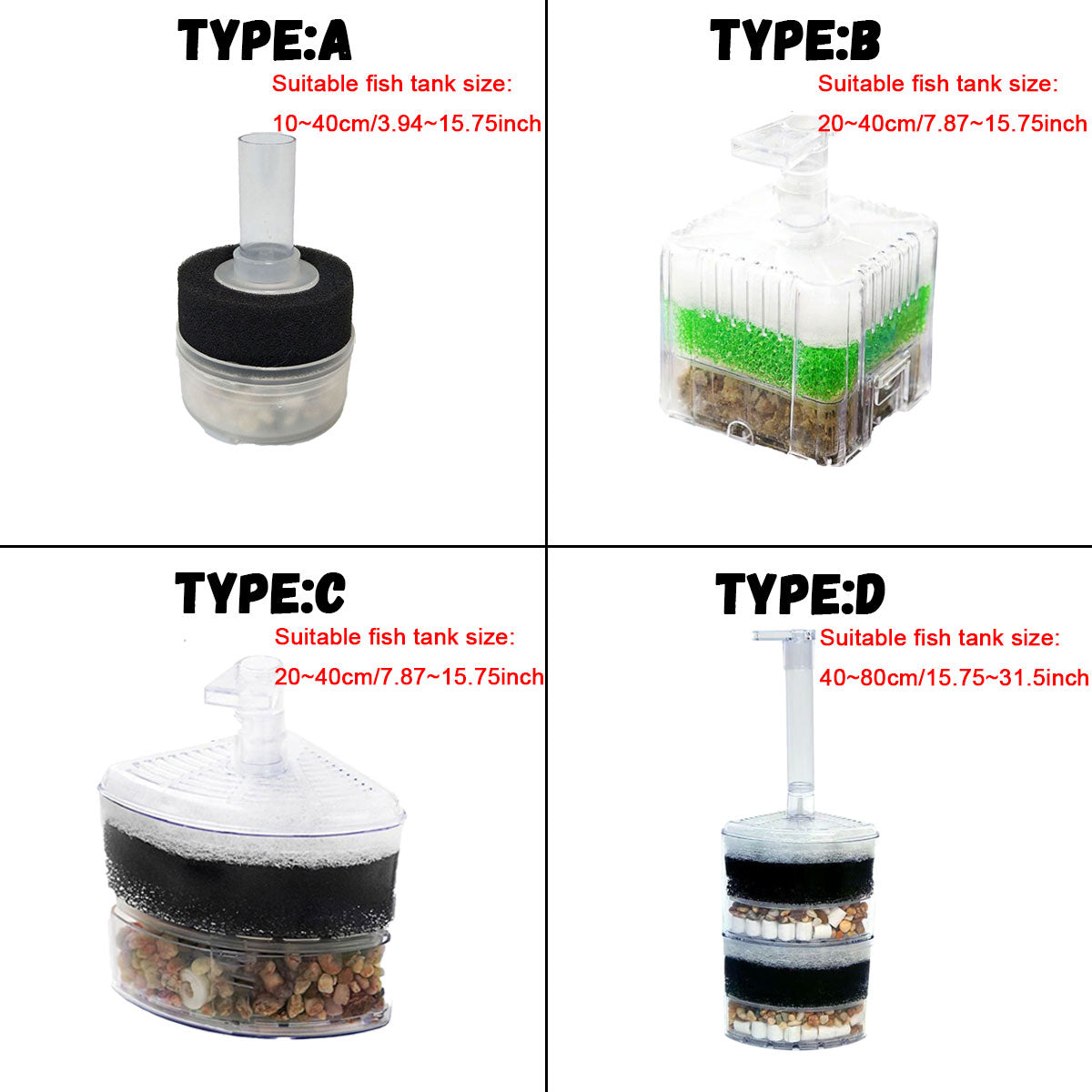 Aquarium Corner Sponge Filter,Bio Foam Filter with Natural Stone Gravels and Ceramic Rings for Fish Tank (Air Pump Not Included)