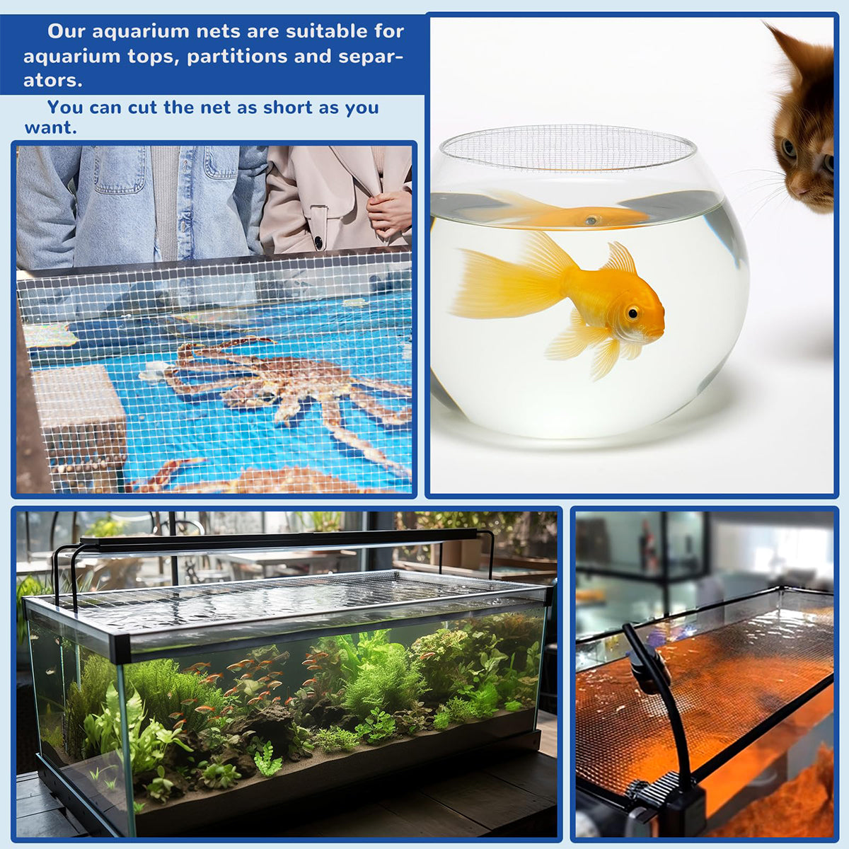7PCS Aquarium Clear Mesh Netting, Aquarium Lid, Fish Net for Fish Tank Cover, Fish Tank Lid, Transparent Air Screen Top Cover Replacement for Aquarium Fish Tank Covering, Plastic Mesh Screen for Aquarium Net, Aquarium Top Cover, 100 X 120CM