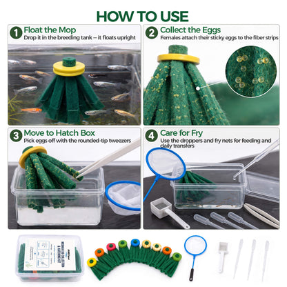 BaoZqua Medaka Spawning Mop Kit, 10 Floating Egg Collectors with Hatch Box