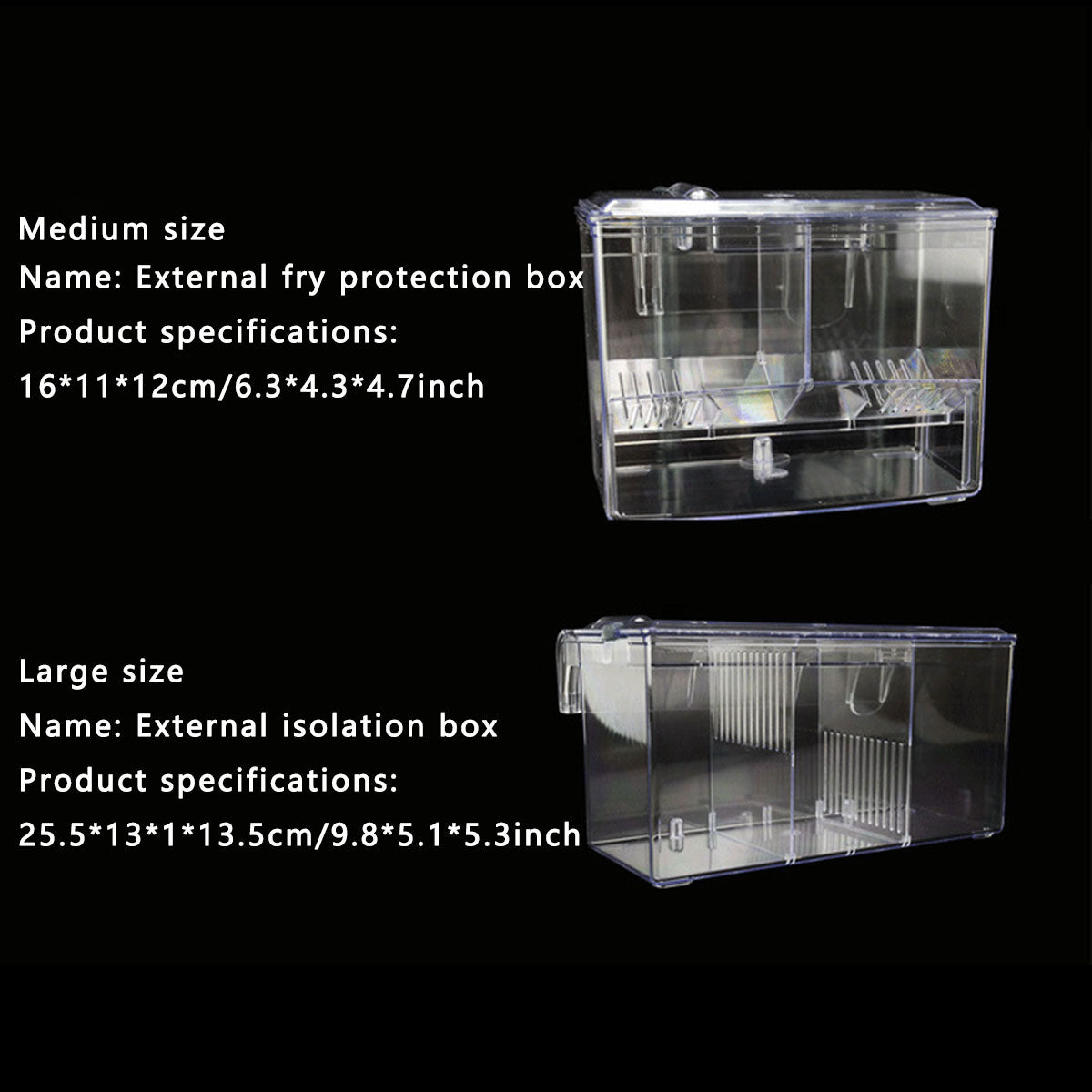 Acrylic Hang-On Breeding & Isolation Box — Fry/Shrimp Incubator & Refugium, Medium 2-Chamber (No Pump) / Large 3-Chamber (No Pump), Clear External Hatchery for Freshwater & Marine