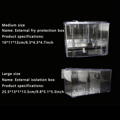 Acrylic Hang-On Breeding & Isolation Box — Fry/Shrimp Incubator & Refugium, Medium 2-Chamber (No Pump) / Large 3-Chamber (No Pump), Clear External Hatchery for Freshwater & Marine