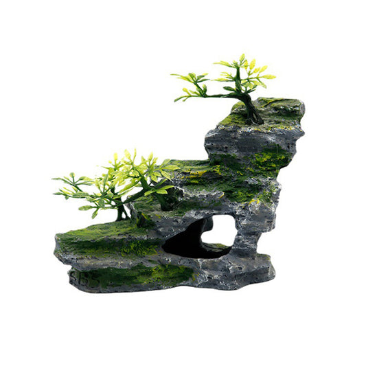 Aquarium Mountain View,Rockery Landscape wih Resin Making,Fish Tank Decoration for Betta Hideout Cave Rockery Shrimp Hide(Small)