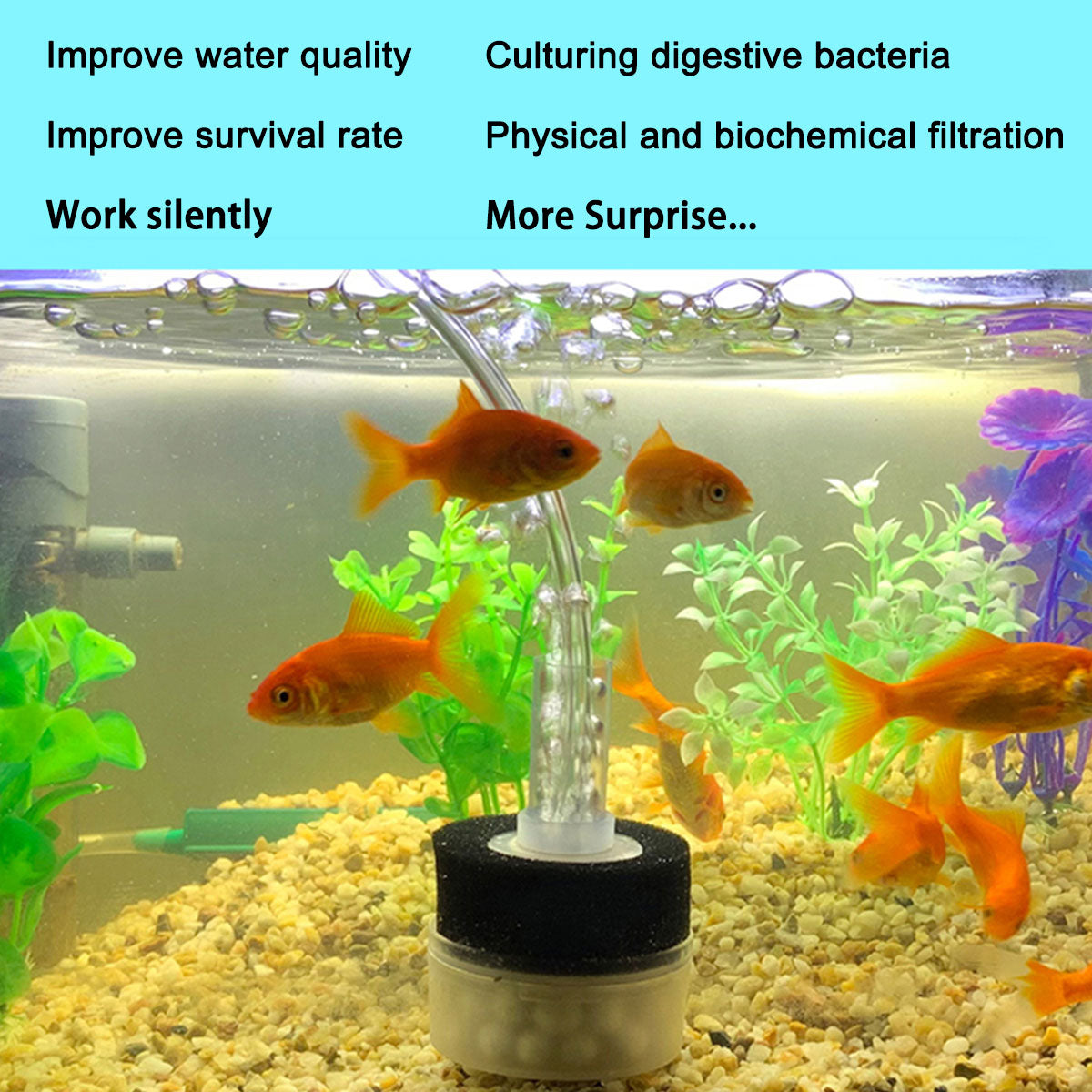 Aquarium Corner Sponge Filter,Bio Foam Filter with Natural Stone Gravels and Ceramic Rings for Fish Tank (Air Pump Not Included)