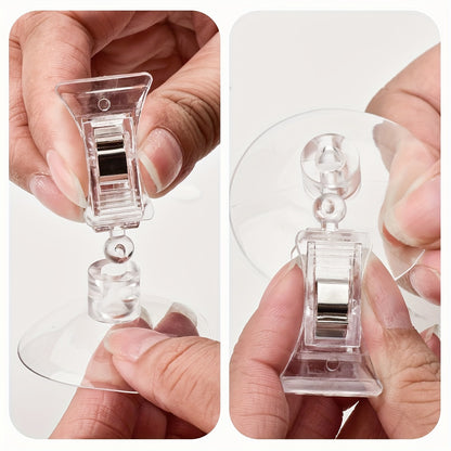 4PCS Transparent Adjustable Suction Cup Clips, Transparent Fishes Veggie Seaweed Plant Suction Cup Clip, Feeding Tool Feed Holder Aquarium Accessories for Fish Tank, Fish Feeder Clips for Marine Aquarium