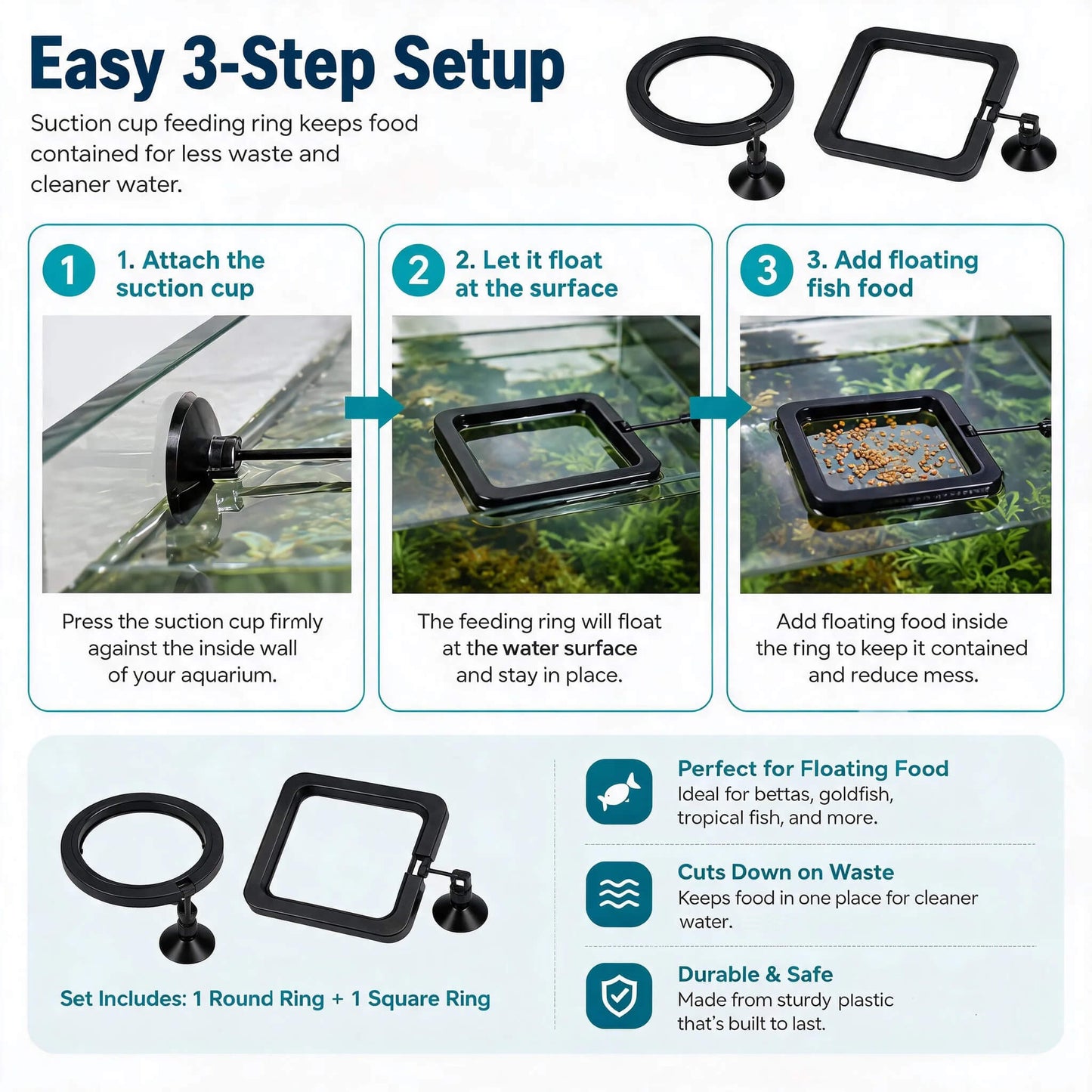 BaoZqua 2 Pack Betta Fish Feeding Ring, Floating Aquarium Fish Tank Feeder