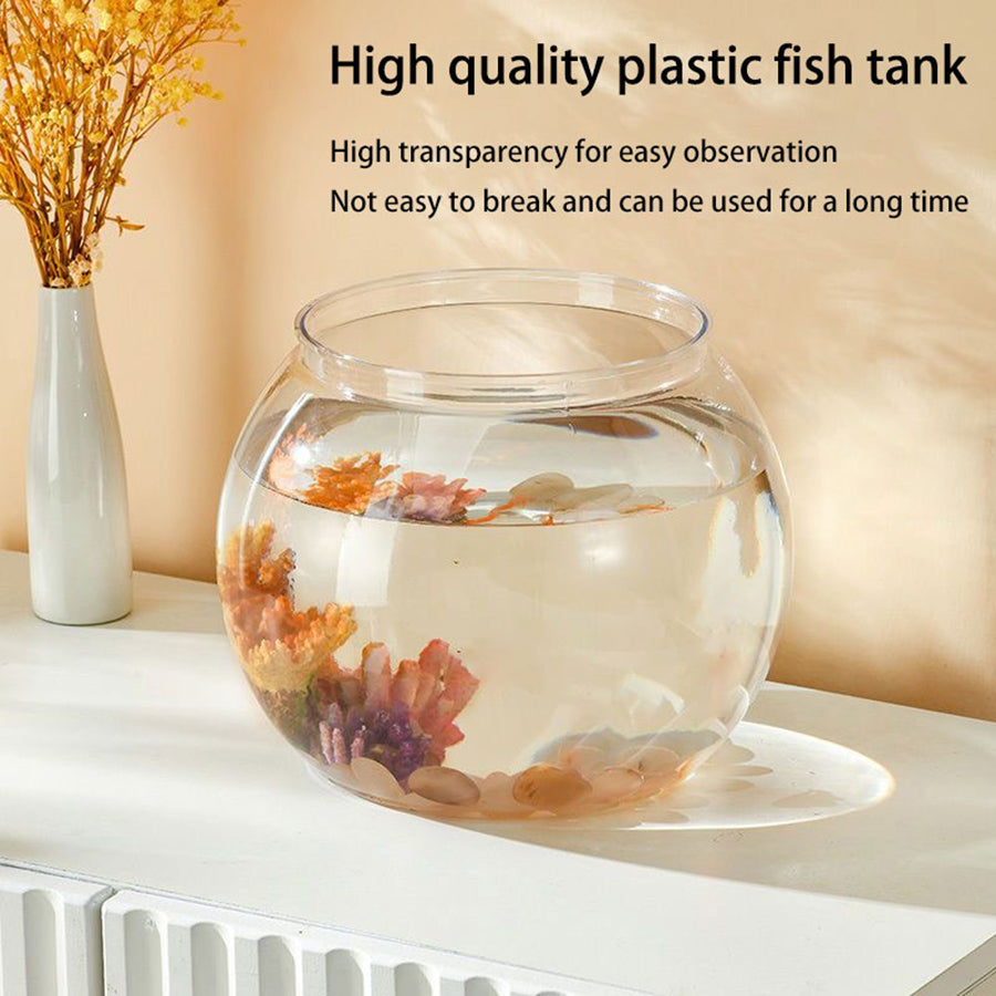 Plastic Acrylic Round Transparent for Fish Tank, Not Easy to Broke, Living Room Desktop Office Aquarium Tank, Fish Turtle Ornamental Tank, 1-4Gallons