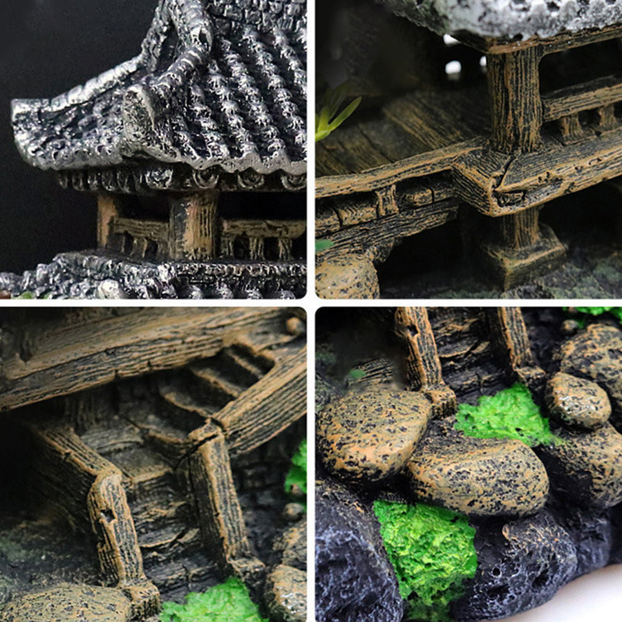 Classical Chinese Landscape for Aquarium Decorations, Fish Tank Castle with Shelf, Aquarium Ornament for Guppy Betta Clownfish