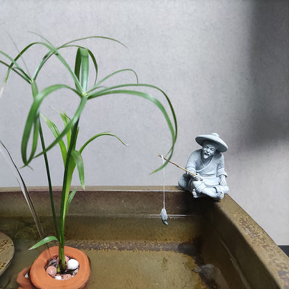 Aquarium Decorations Simulated Fisherman Statue, Fairy Garden Accessories for Micro Landscape Decoration, Zen Garden for Desk