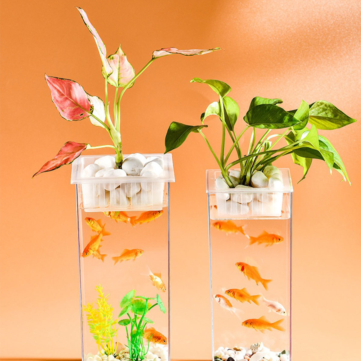 Crystal-Clear Plastic Fish Tank, Cylindrical or Rectangular Desktop Fish Tank & Hydroponic Planter, High-Transparency Display for Aquatic Plants, Fresh/Dried Flowers, Home & Office Décor