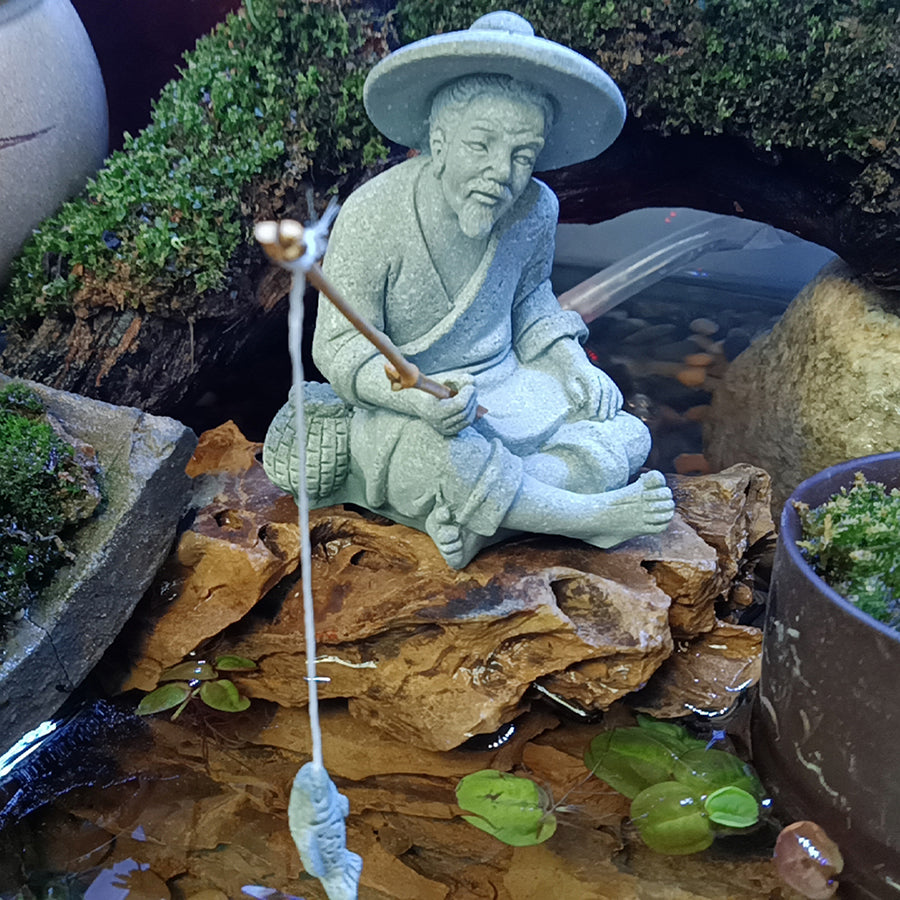 Aquarium Decorations Simulated Fisherman Statue, Fairy Garden Accessories for Micro Landscape Decoration, Zen Garden for Desk