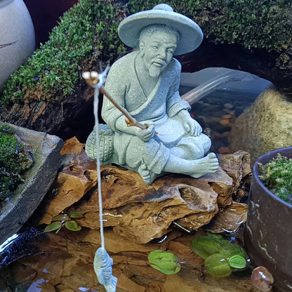 Aquarium Decorations Simulated Fisherman Statue, Fairy Garden Accessories for Micro Landscape Decoration, Zen Garden for Desk