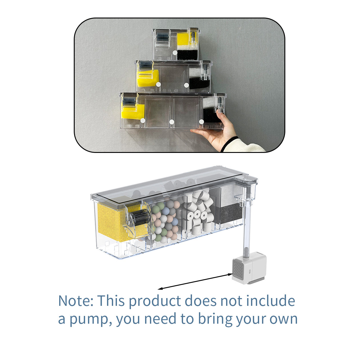 Aquarium Waterfall Filtration with Filter Media for Small Fish Tank, External Wall-Mounted Fish Tank Filter, Pump Not Included, Suitable for 1-9 Gallon Tank