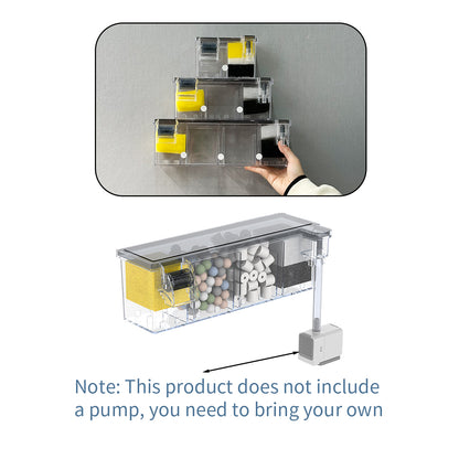 Aquarium Waterfall Filtration with Filter Media for Small Fish Tank, External Wall-Mounted Fish Tank Filter, Pump Not Included, Suitable for 1-9 Gallon Tank