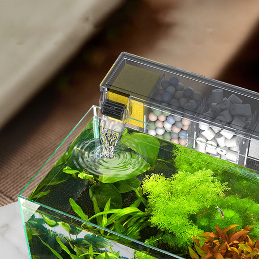 Aquarium Waterfall Filtration with Filter Media for Small Fish Tank, External Wall-Mounted Fish Tank Filter, Pump Not Included, Suitable for 1-9 Gallon Tank