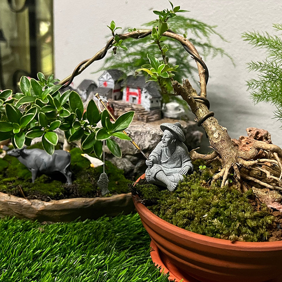 Aquarium Decorations Simulated Fisherman Statue, Fairy Garden Accessories for Micro Landscape Decoration, Zen Garden for Desk