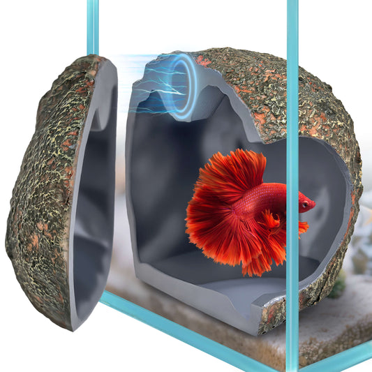 BaoZqua 3rd-Gen Magnetic Aquarium Cave, Realistic Magnetic Rocks Fish Tank Decor with Strong Magnet, Resin Pleco Hideout for Betta, Cichlid and Shrimp, Easy Viewing Shelter for Small Fish and Reptiles