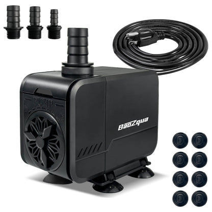 320GPH (1200L/H, 15W) Submersible Water Pump, Quiet & Energy-Efficient Fountain Pump, for Aquarium, Fish Tank, Pond, Fountain, Waterfall, Hydroponics, with 3 Nozzles and 6.6ft Power Cord