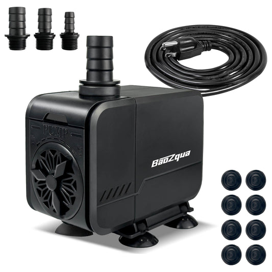 320GPH (1200L/H, 15W) Submersible Water Pump, Quiet & Energy-Efficient Fountain Pump, for Aquarium, Fish Tank, Pond, Fountain, Waterfall, Hydroponics, with 3 Nozzles and 6.6ft Power Cord