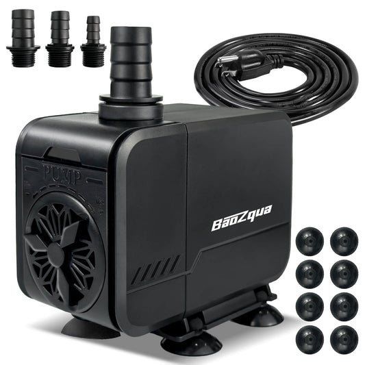 580GPH (2200L/H, 32W) Submersible Water Pump, Quiet & Energy-Efficient Fountain Pump, for Aquarium, Fish Tank, Pond, Fountain, Waterfall, Hydroponics, with 3 Nozzles and 6.6ft Power Cord