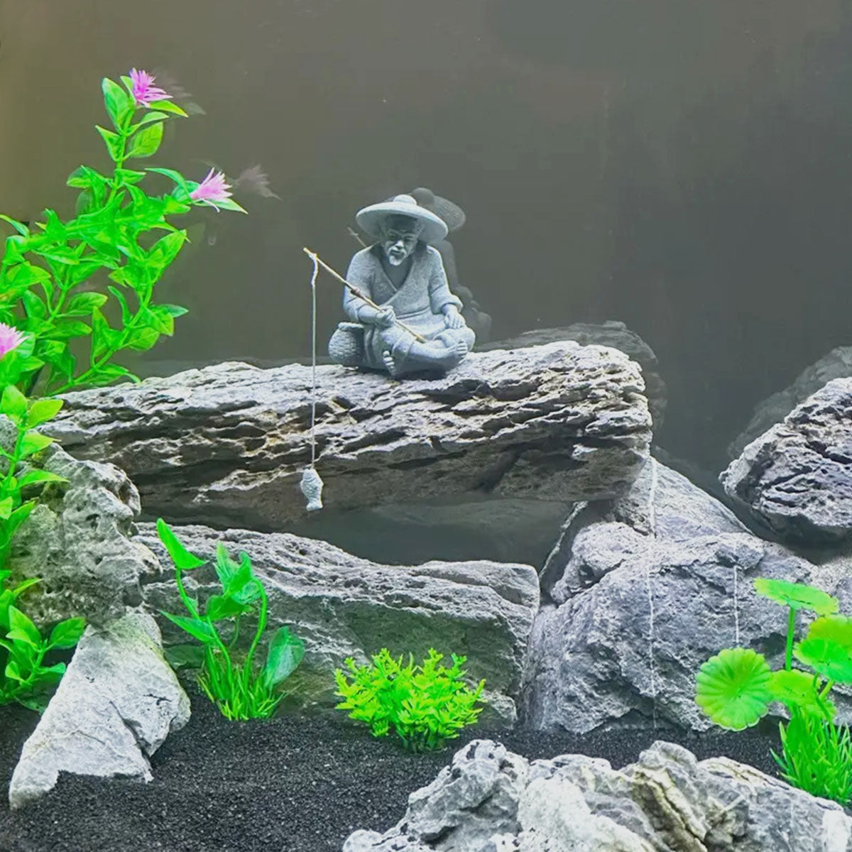 Aquarium Decorations Simulated Fisherman Statue, Fairy Garden Accessories for Micro Landscape Decoration, Zen Garden for Desk