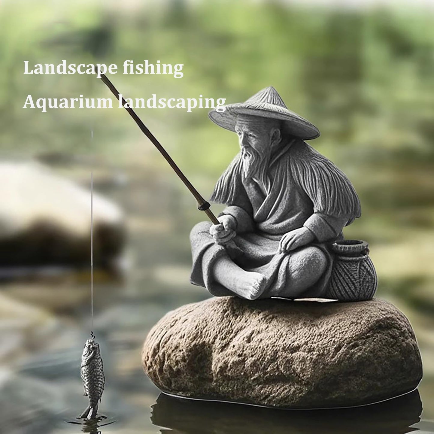 Aquarium Decorations Simulated Fisherman Statue, Fairy Garden Accessories for Micro Landscape Decoration, Zen Garden for Desk