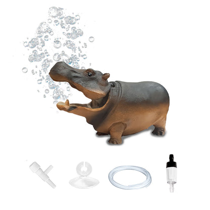 Aquarium Artificial Resin Hippo-Shaped Air Bubbler Decorations for Fish Tank, Aerated Bubble Stones, Aquatic Pet Supplies Home Accessories Decoration, Fish Tank Bubbler Decorations Aquarium Ornament Kit with Air Stone Pump, Pump not included