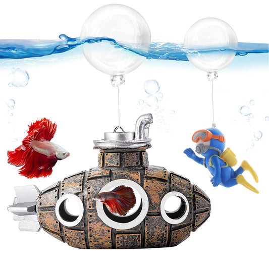 Aquarium Decoration Submarine Diver Ornament Fish Tank Hideout, Submersible Submarine, Resin  Sunken Ship Decorations