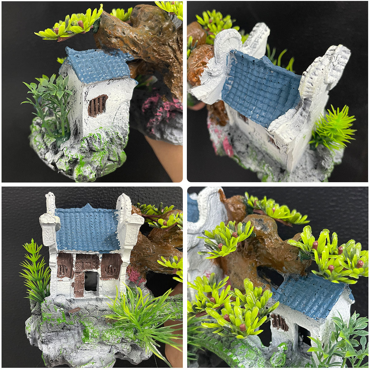 Classical Chinese Landscape Aquarium Castle Decor, Resin Fish Tank Ornament with Arch Bridge & Houses – River Series Lifelike Aquascape Decoration