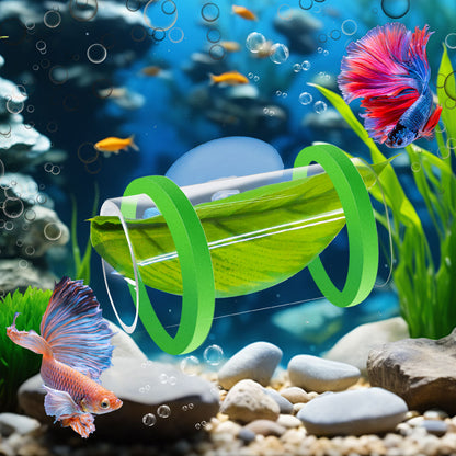 Aquarium Acrylic Tube Tunnel with Suction Cup and Floatation Rings,  Betta Fish Hammock, Betta Fish Leaf Mat Breeding and Resting Bed Simulating the Natural Habitat of Betta Fish Spawning Grounds, Betta Fish Shelter, Eva Rings, Green