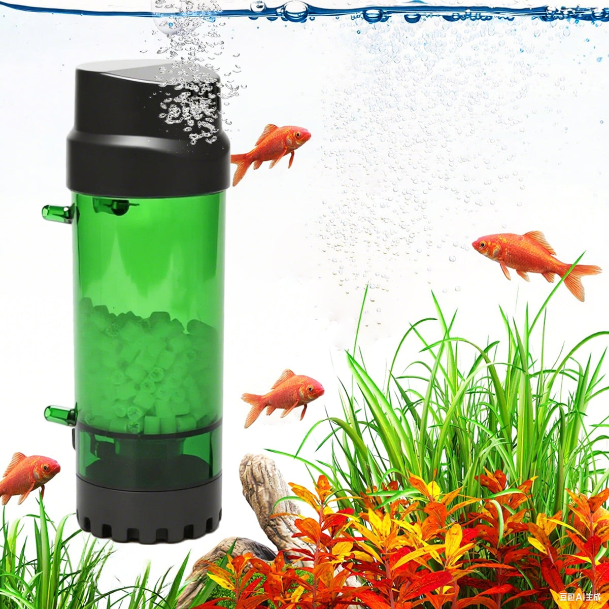 Aquarium Fluidized Bed Filter, Medium Submersible Sponge Filter with Air Stone, Ultra-Quiet Oxygenation, Air Pump Accessories, Suitable for Freshwater And Saltwater, Without Battery