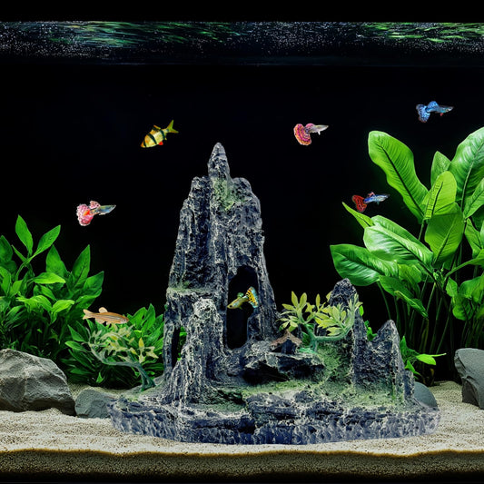 Aquarium Rockery Mountain Decor,Large Aquarium Ornament,Resin Large Rockery Ornaments, Large Shelter Hole for Fish and Shrimp, Artificial Rock Cave Landscape.