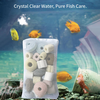 10 PCS Aquarium Filter Media Bags, Reusable Mesh Bags Aquarium Substrate, Aquarium Media Bag, Filter Media Bag, Aquarium Filter Media Bags with Zipper for Fish Tank Filter, Not Included Activated Carbon, Biospheres Ceramic Rings(5.9Inchesx7.8Inches)
