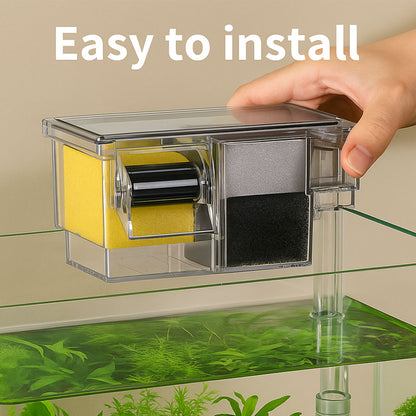 Aquarium Waterfall Filtration with Filter Media for Small Fish Tank, External Wall-Mounted Fish Tank Filter, Pump Not Included, Suitable for 1-9 Gallon Tank