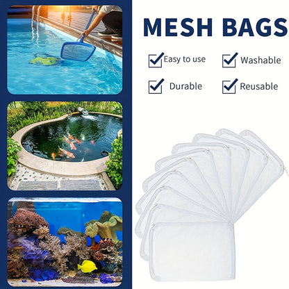 10 PCS Aquarium Filter Media Bags, Reusable Mesh Bags Aquarium Substrate, Aquarium Media Bag, Filter Media Bag, Aquarium Filter Media Bags with Zipper for Fish Tank Filter, Not Included Activated Carbon, Biospheres Ceramic Rings(5.9Inchesx7.8Inches)