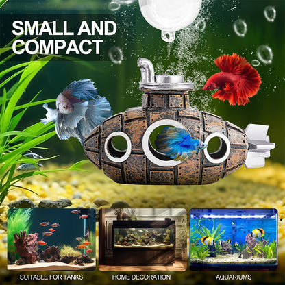 Aquarium Decoration Submarine Diver Ornament Fish Tank Hideout, Submersible Submarine, Resin  Sunken Ship Decorations