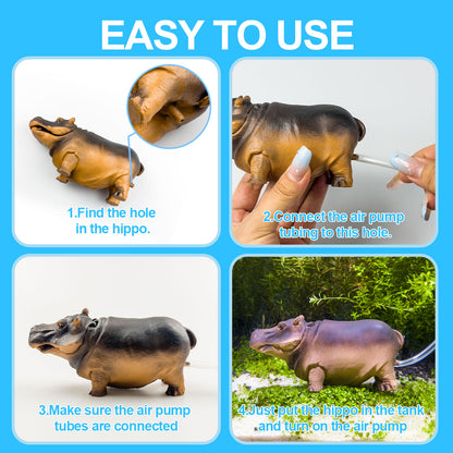 Aquarium Artificial Resin Hippo-Shaped Air Bubbler Decorations for Fish Tank, Aerated Bubble Stones, Aquatic Pet Supplies Home Accessories Decoration, Fish Tank Bubbler Decorations Aquarium Ornament Kit with Air Stone Pump, Pump not included