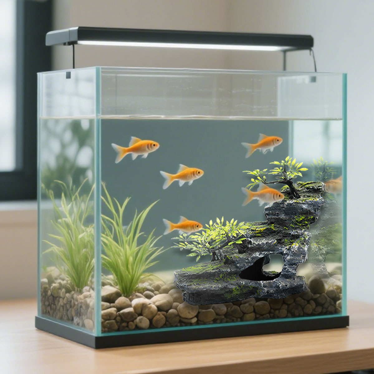 Aquarium Mountain View,Rockery Landscape wih Resin Making,Fish Tank Decoration for Betta Hideout Cave Rockery Shrimp Hide(Small)