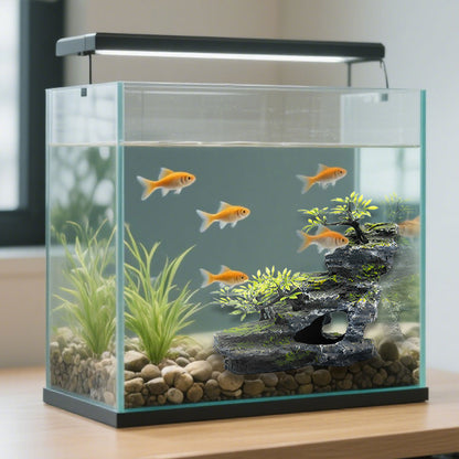 Aquarium Mountain View,Rockery Landscape wih Resin Making,Fish Tank Decoration for Betta Hideout Cave Rockery Shrimp Hide(Small)