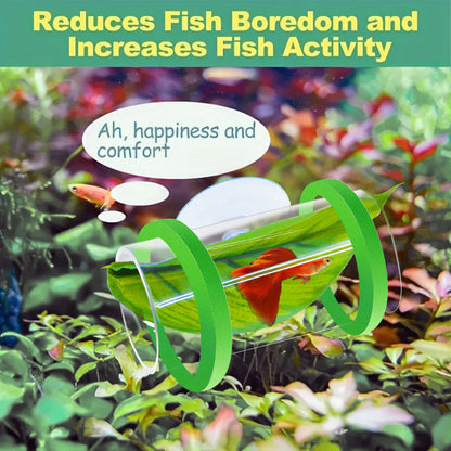 Aquarium Acrylic Tube Tunnel with Suction Cup and Floatation Rings,  Betta Fish Hammock, Betta Fish Leaf Mat Breeding and Resting Bed Simulating the Natural Habitat of Betta Fish Spawning Grounds, Betta Fish Shelter, Eva Rings, Green