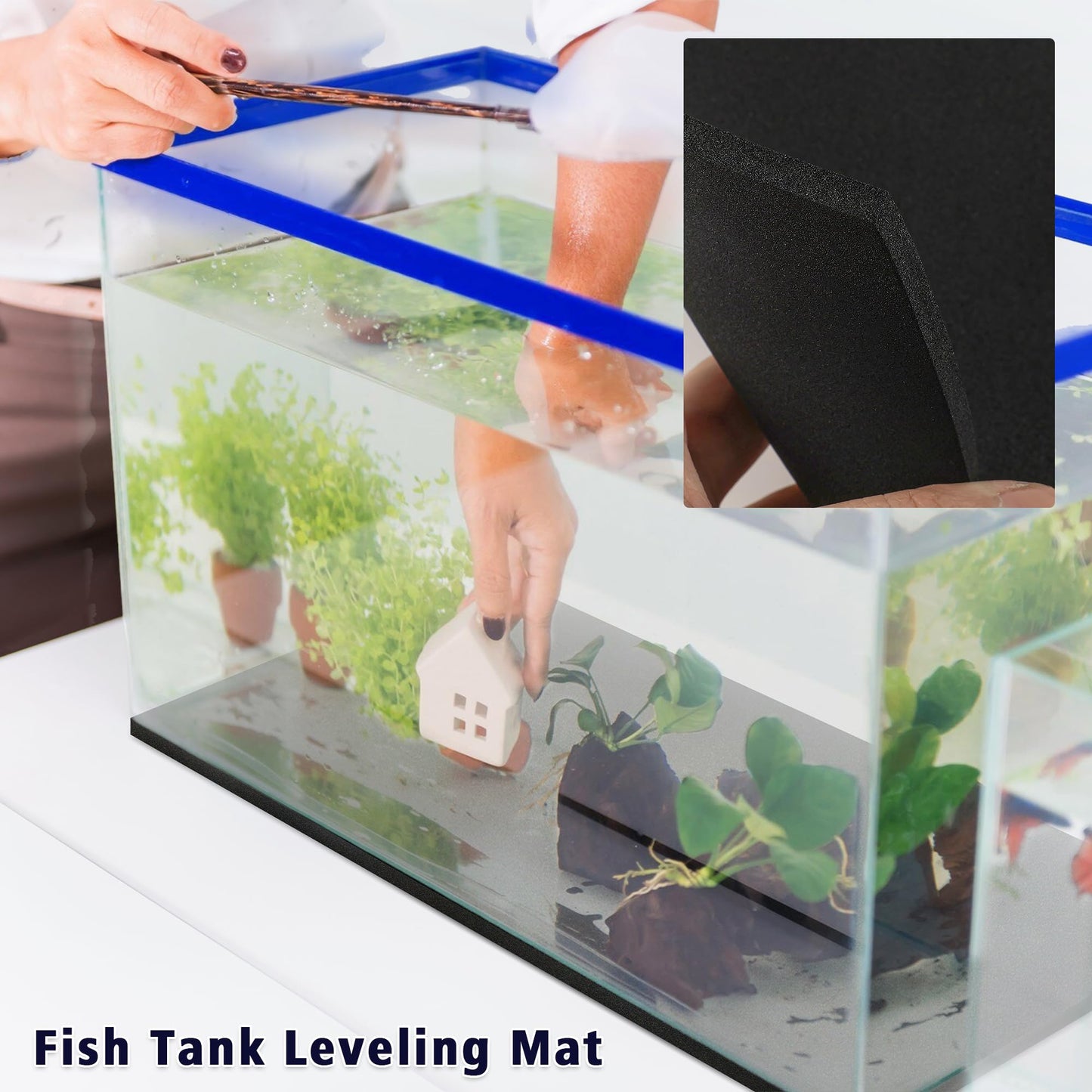 Aquarium Leveling Mat, 10 Gallon Fish Tank Mat for Shock Absorbing, 19.68 X11.81 Inches Compressible Neoprene Mat, Heavy Weight Support Fish Tank Cushions Nonslip Aquarium Bottom Pad, Black Foam Leveling Mat