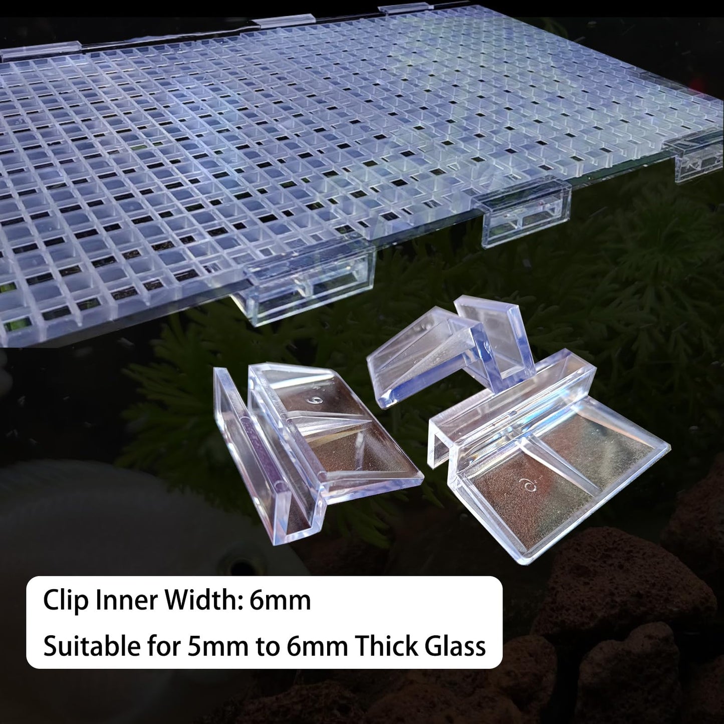 6/12 PCS Aquarium Fish Tank Top Cover Lid Divider Plastic Grid Panel Egg Crate Grate Bottom Isolation Filter Tray Separation Hoods with Acrylic Clear Holder