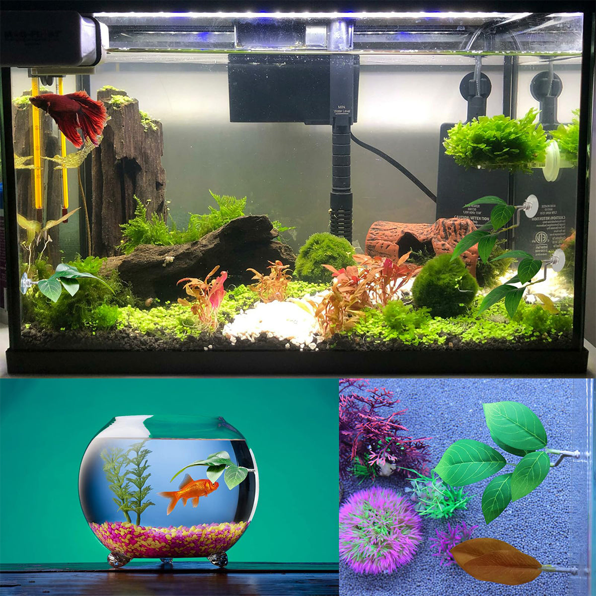 3Pcs/Set Betta Fish Resting Leaf Hammock for Aquarium, Betta Fish Bed & Betta Hammock, Betta Fish Tank Accessories, Aquarium Fish Tank Decorations, Fish Leaf Pad Fish Tank Accessories, Aquarium Decor Simulating Plants