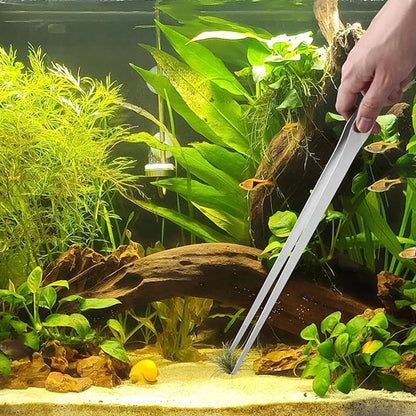 2-Pack 15 INCH Stainless Steel Long Tweezers, Curved and Straight Design with No Slip Grasp Tips Reptile Feeding Tongs, Aquascape Tools Snake Bearded Dragon Tank Accessories