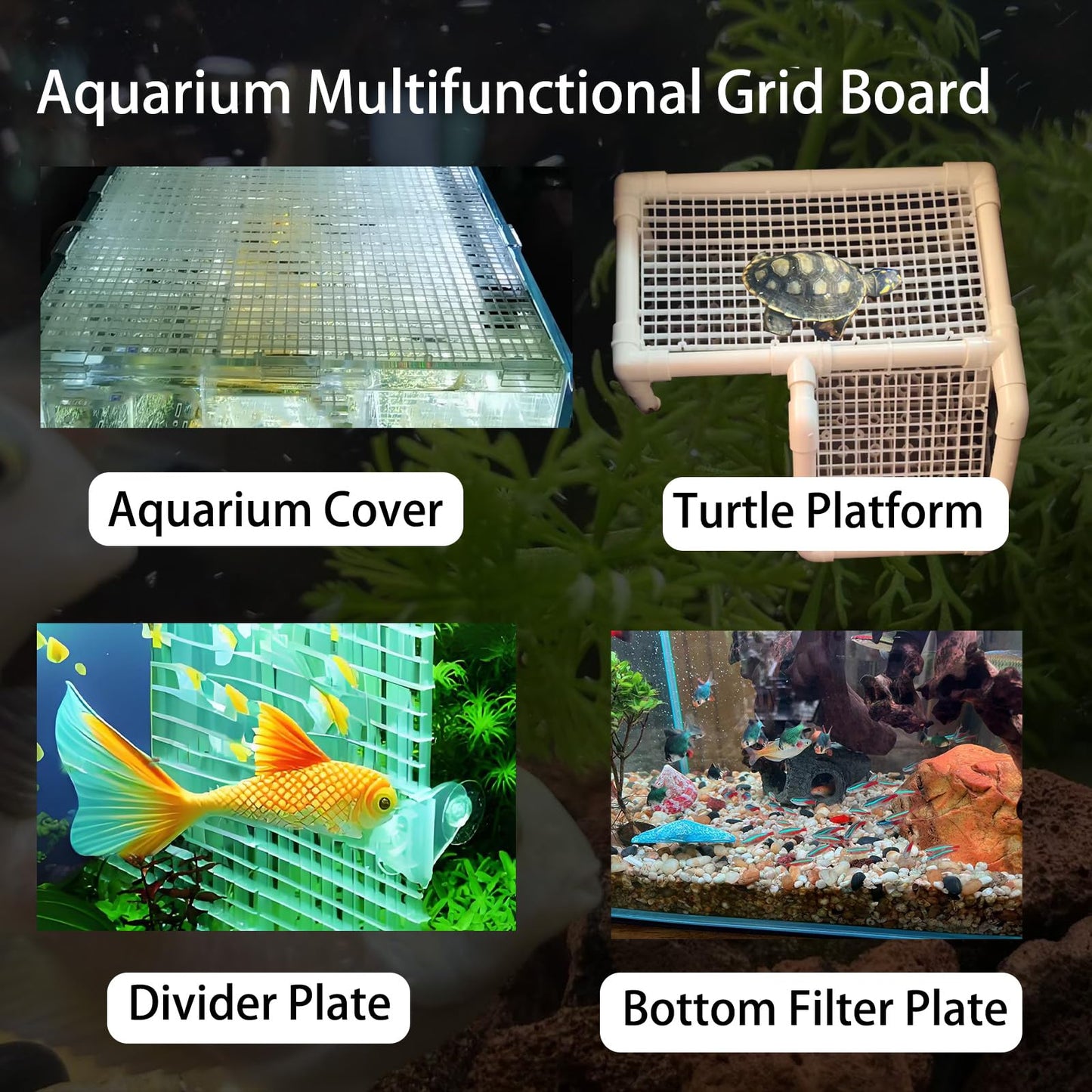 6/12 PCS Aquarium Fish Tank Top Cover Lid Divider Plastic Grid Panel Egg Crate Grate Bottom Isolation Filter Tray Separation Hoods with Acrylic Clear Holder