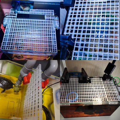 6/12 PCS Aquarium Fish Tank Top Cover Lid Divider Plastic Grid Panel Egg Crate Grate Bottom Isolation Filter Tray Separation Hoods with Acrylic Clear Holder