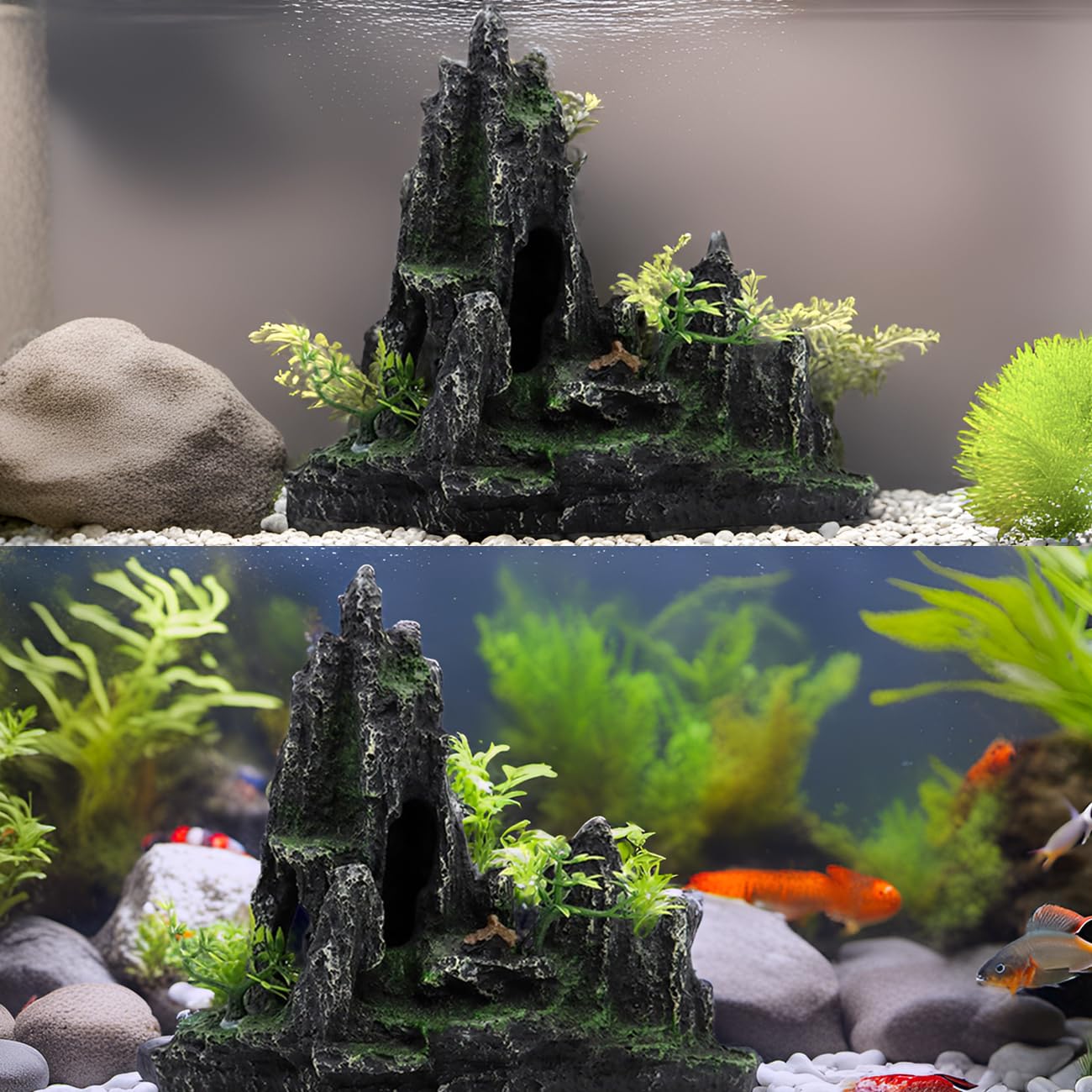 Aquarium Rockery Mountain Decor,Large Aquarium Ornament,Resin Large Rockery Ornaments, Large Shelter Hole for Fish and Shrimp, Artificial Rock Cave Landscape.